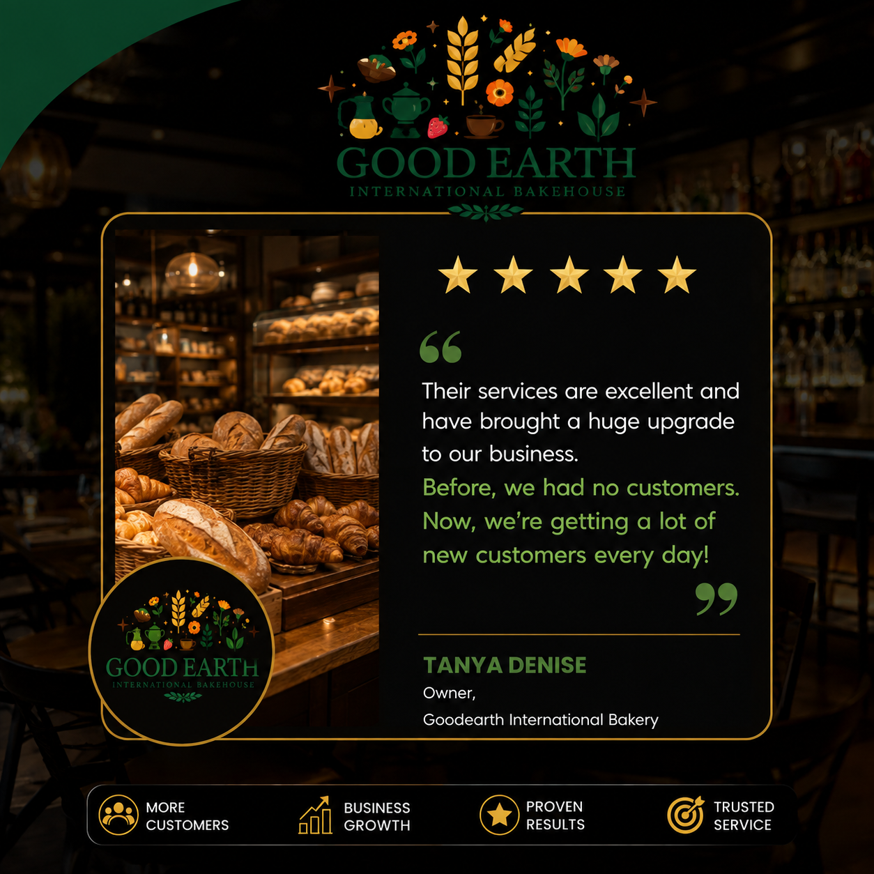 Good Earth Bakehouse testimonial